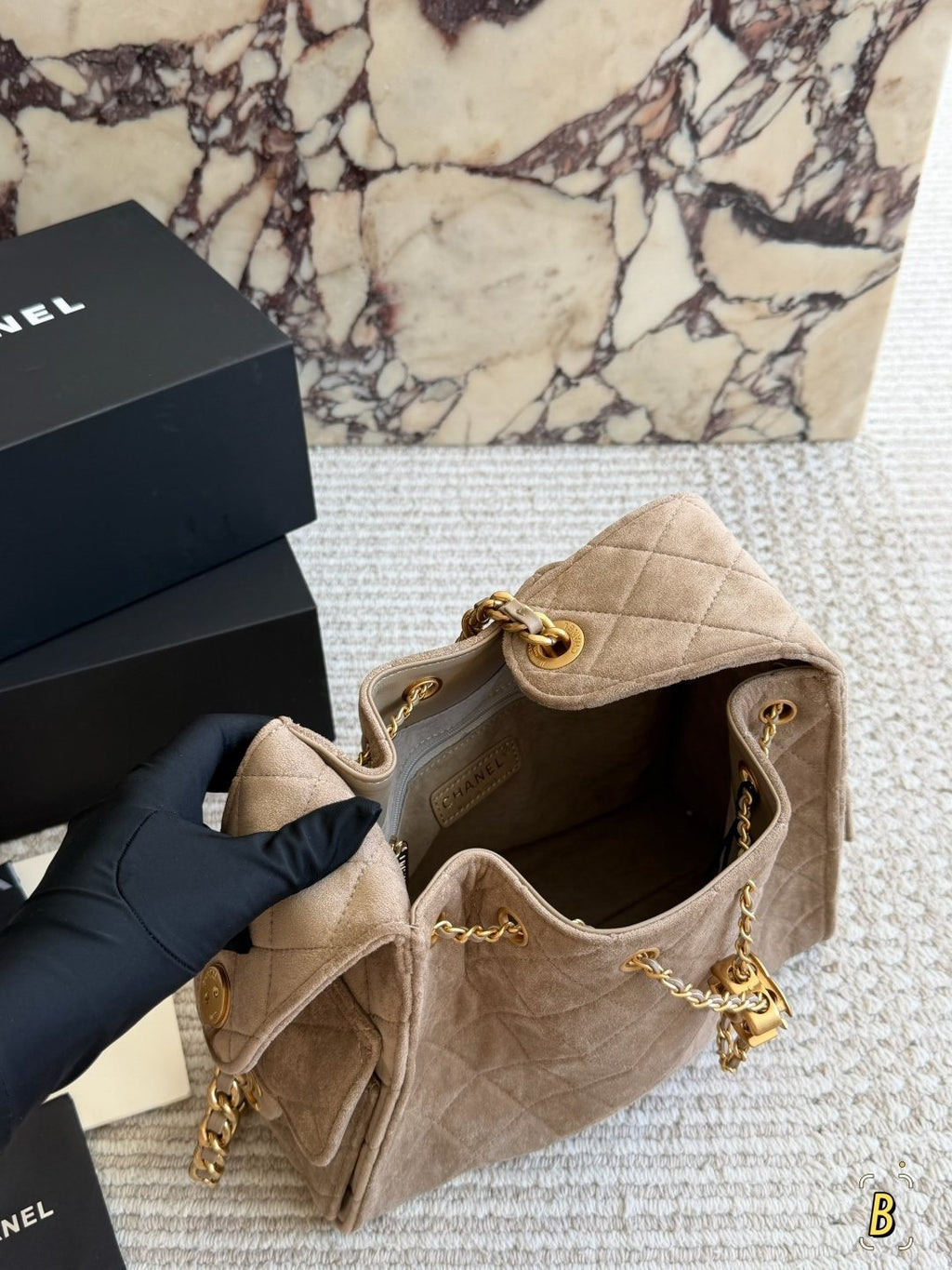 Chanel 25 Suede-Finish Quilted Hobo Bag — front
