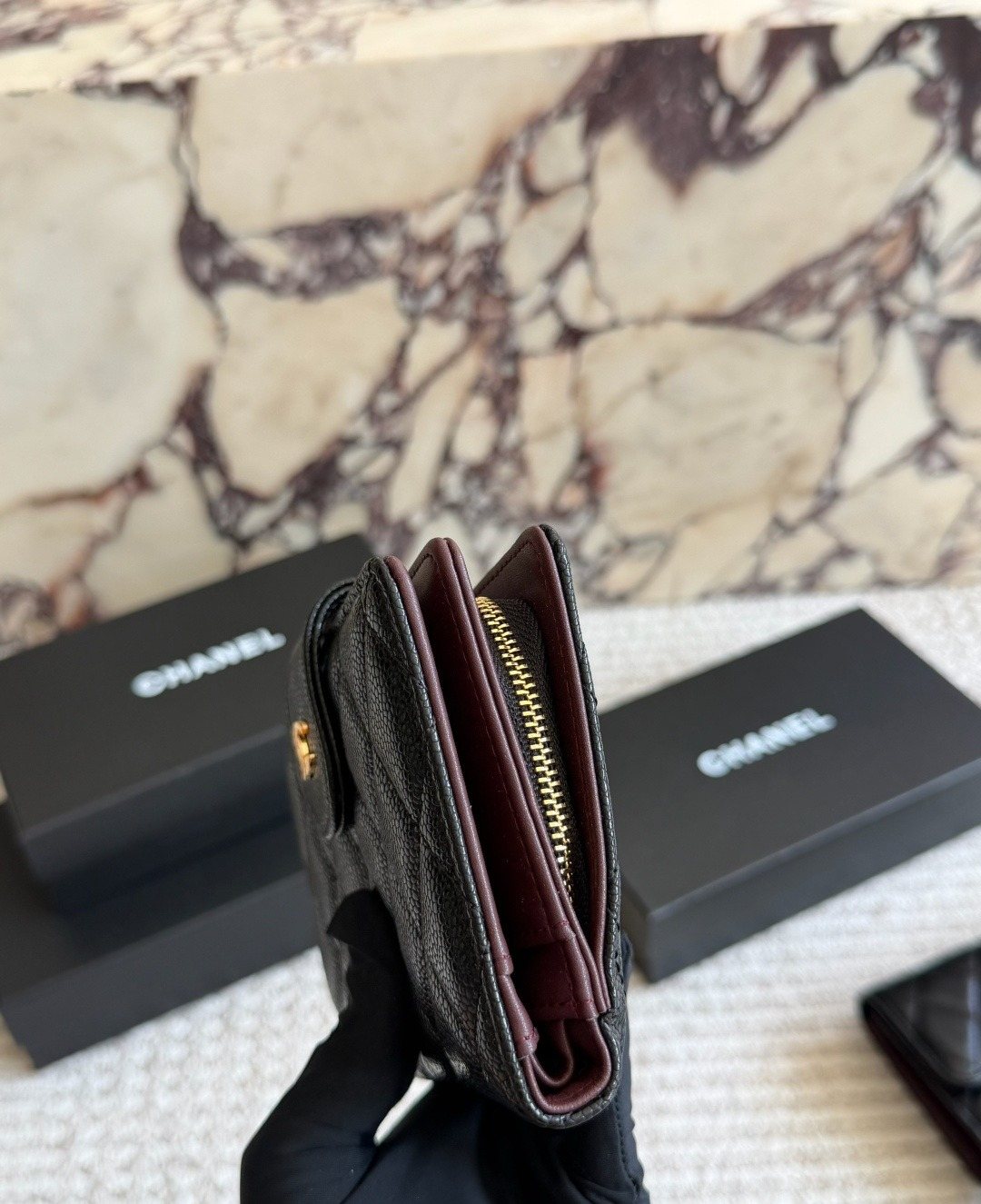 Chanel Diamond-Quilted Tab Wallet — side