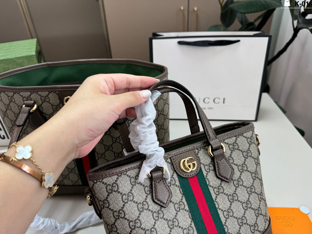Gucci Patterned Tote with Green-Red Stripe — comparison