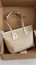 Coach Signature Zip-Top Tote with Pale Trim — hero