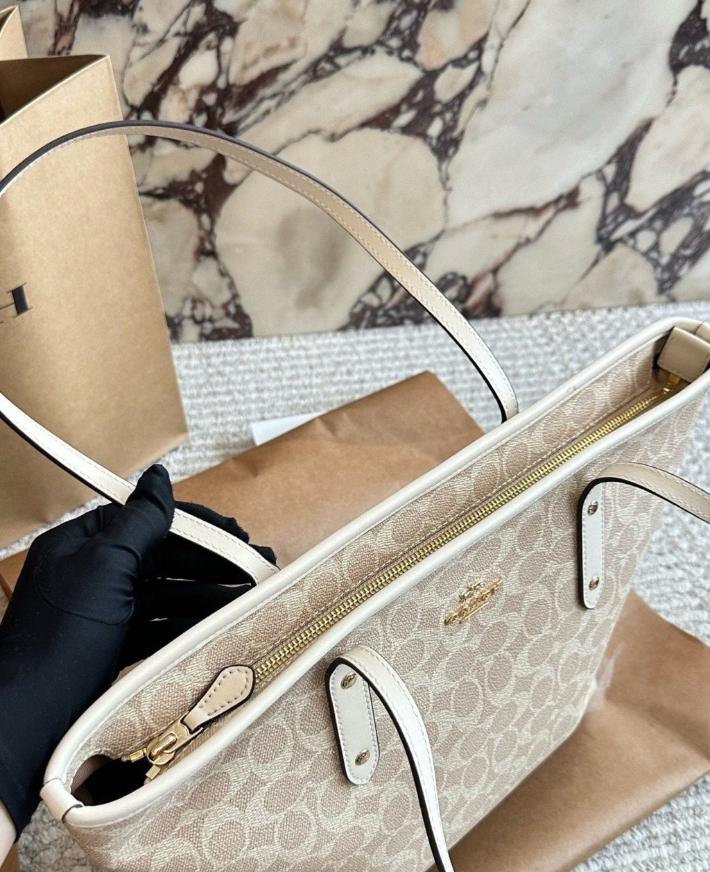 Coach Signature Zip-Top Tote with Pale Trim — detail