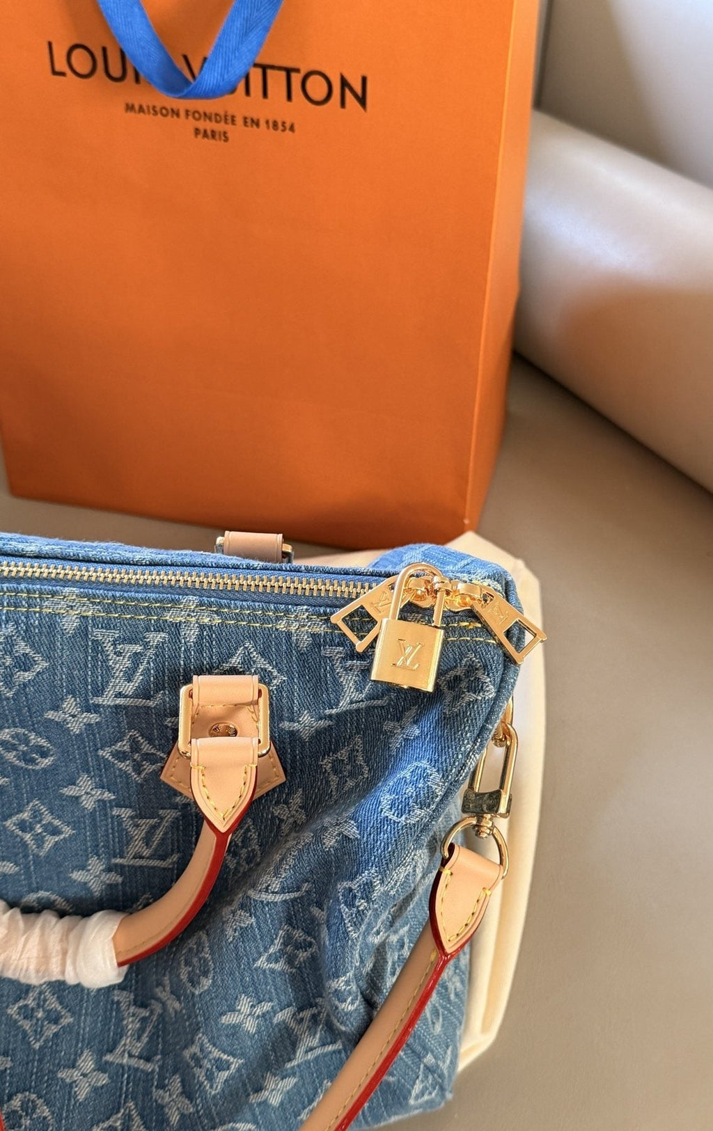 Louis Vuitton Speedy Monogram Denim Bag — detail