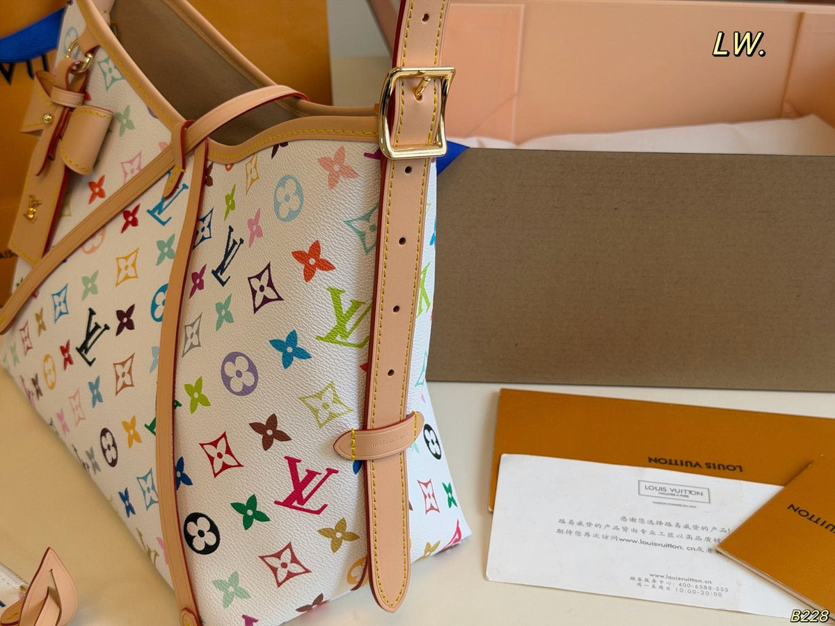 Louis Vuitton Carryall White Multicolor Monogram Shoulder Bag — side