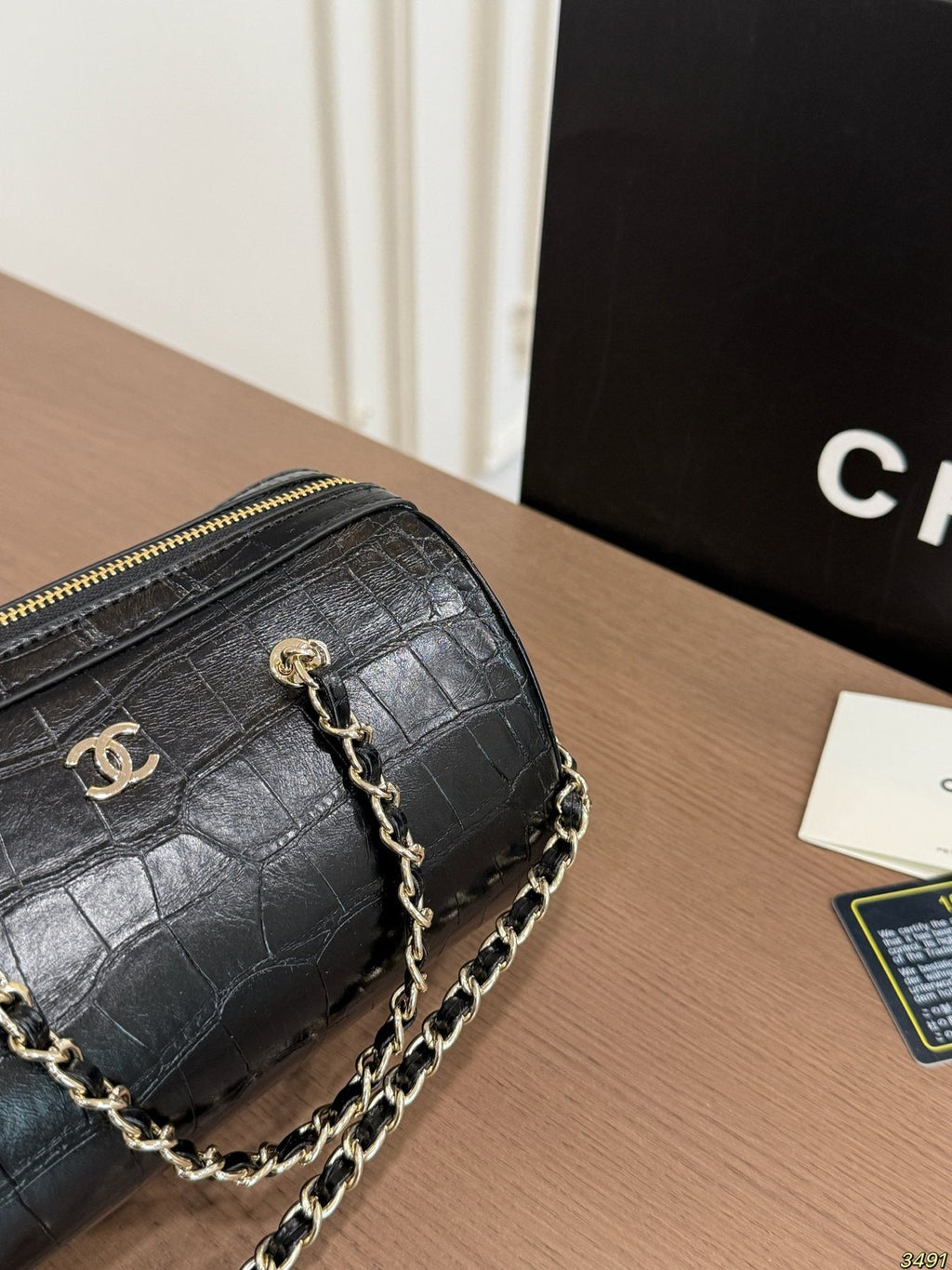 Chanel Textured Chain-Handle Bowling Bag — detail