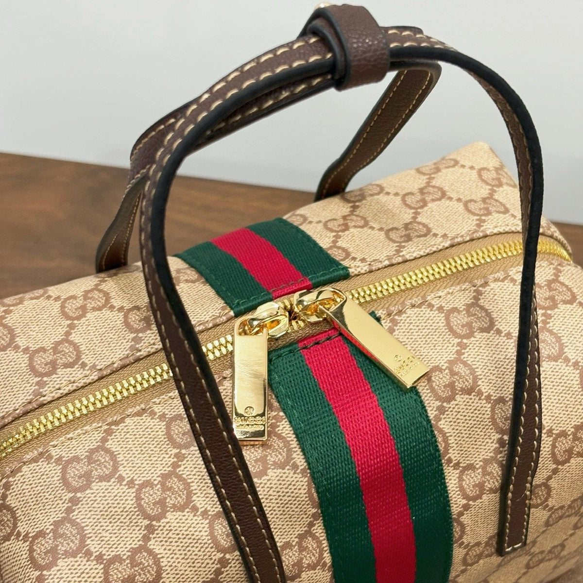 Gucci Monogram Zip-Top Boston Bag — detail