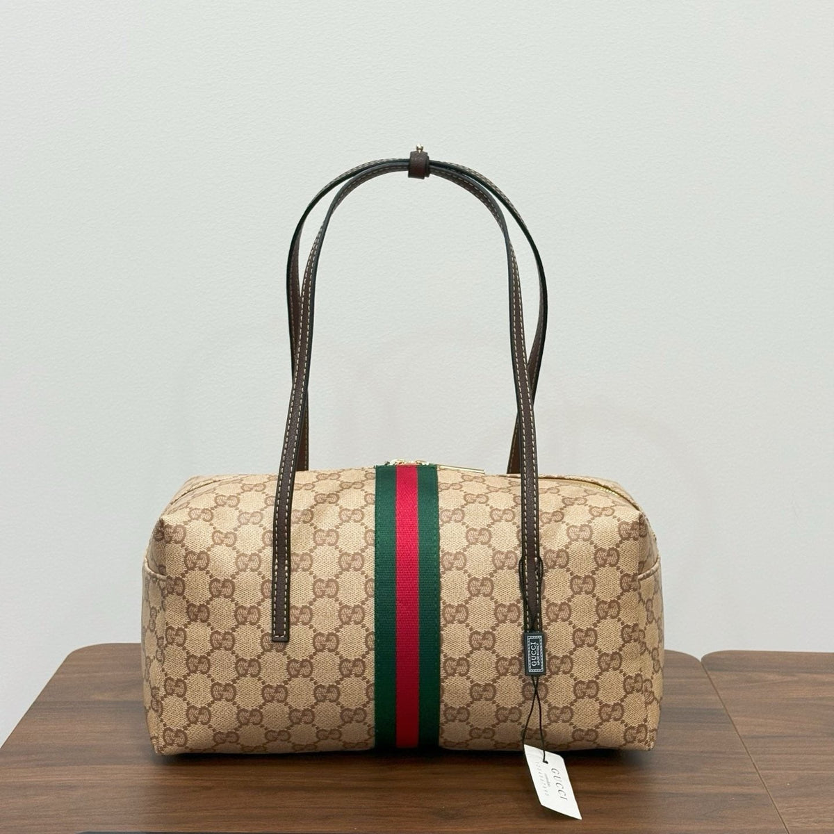 Gucci Monogram Zip-Top Boston Bag — back