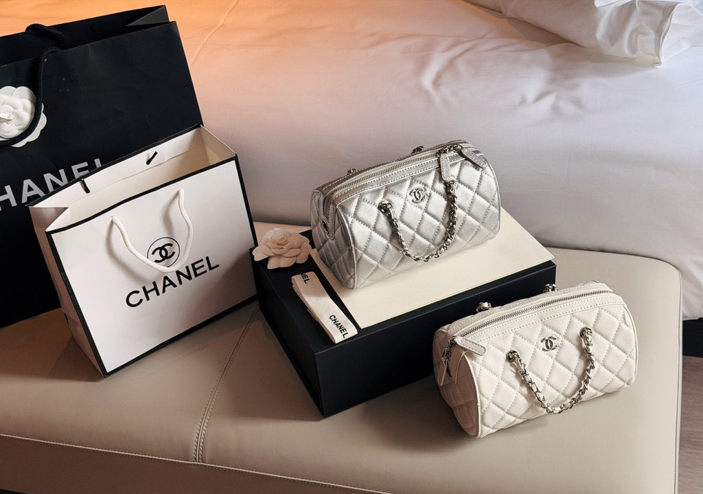 Chanel Diamond-Quilted Chain-Handle Bowling Bag — comparison