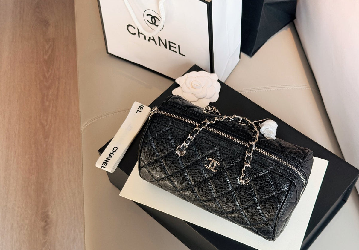 Chanel Diamond-Quilted Chain-Handle Bowling Bag — front
