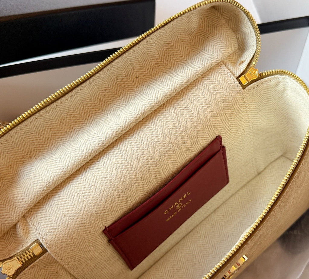 Chanel Suede-Textured Zip-Front Top-Handle Bag — detail