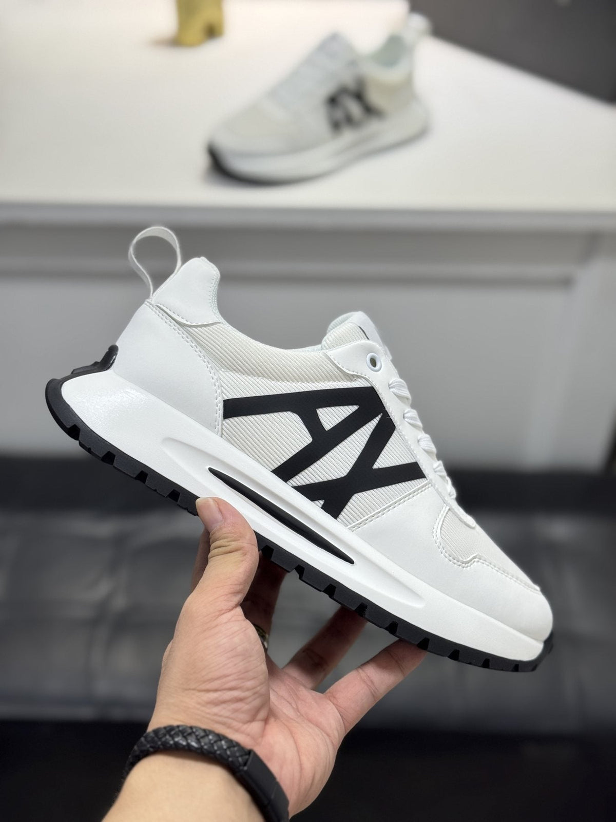 Armani Men's Graphic Side Lace-Up Sneakers — model