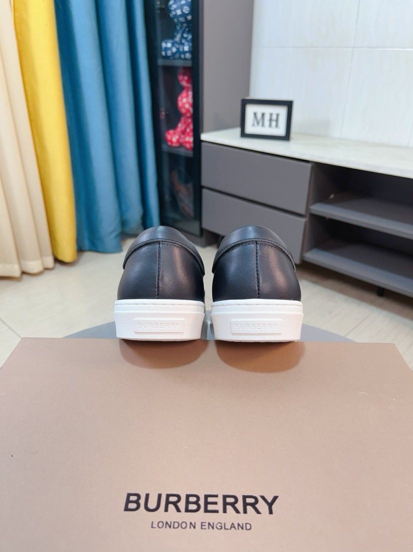 Burberry Men's Beige Plaid Slip-On Shoes — back