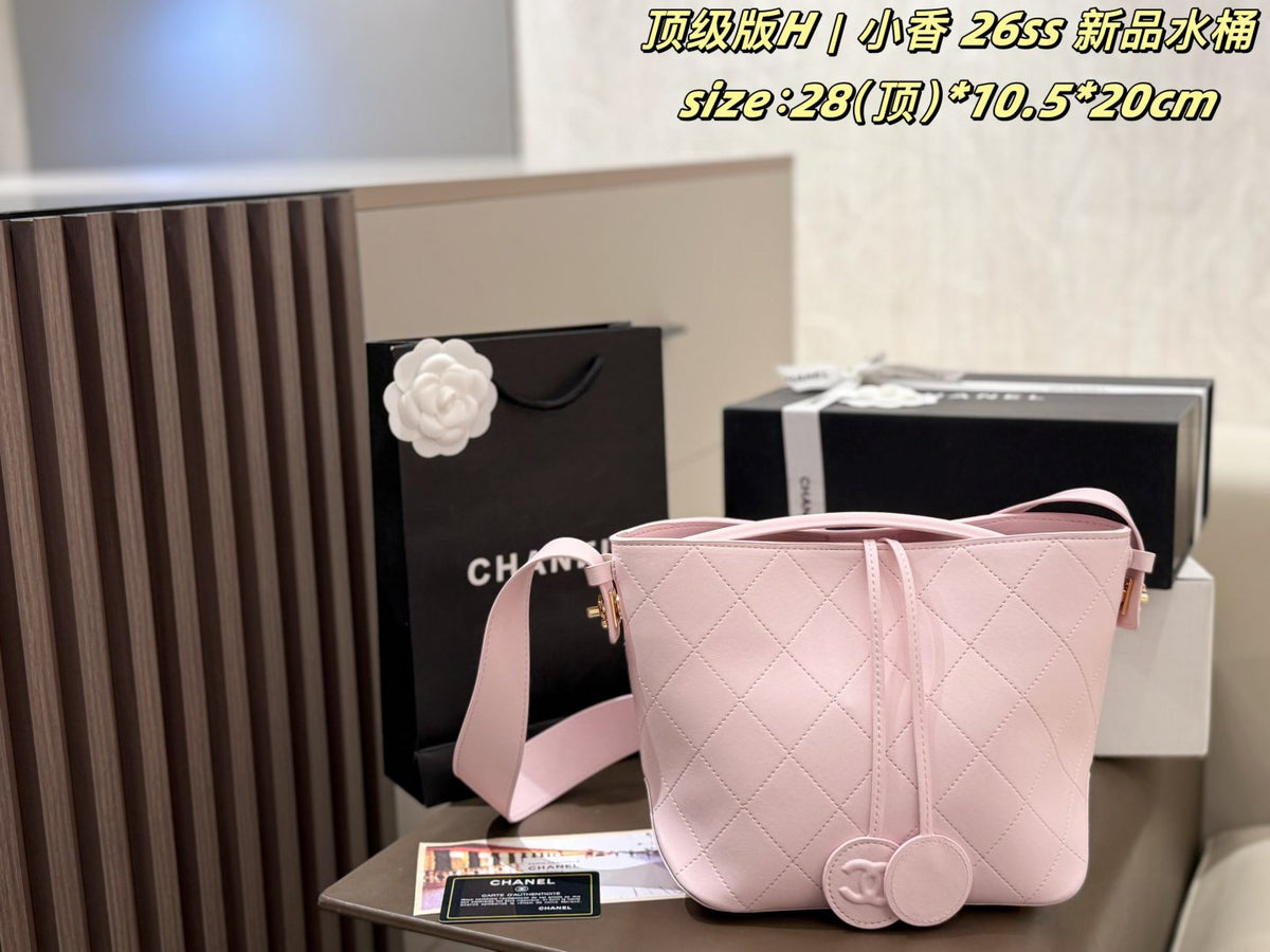 Chanel Diamond-Quilted Pendant Bucket Bag — front