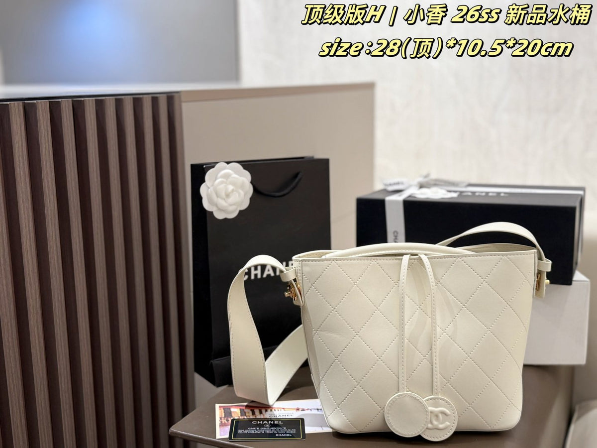 Chanel Diamond-Quilted Pendant Bucket Bag — front