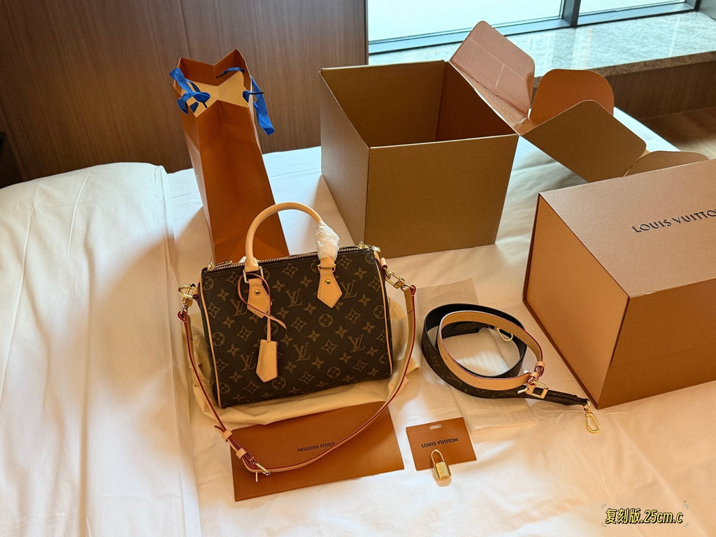 Louis Vuitton Speedy Monogram Satchel with Tan Trim — hero