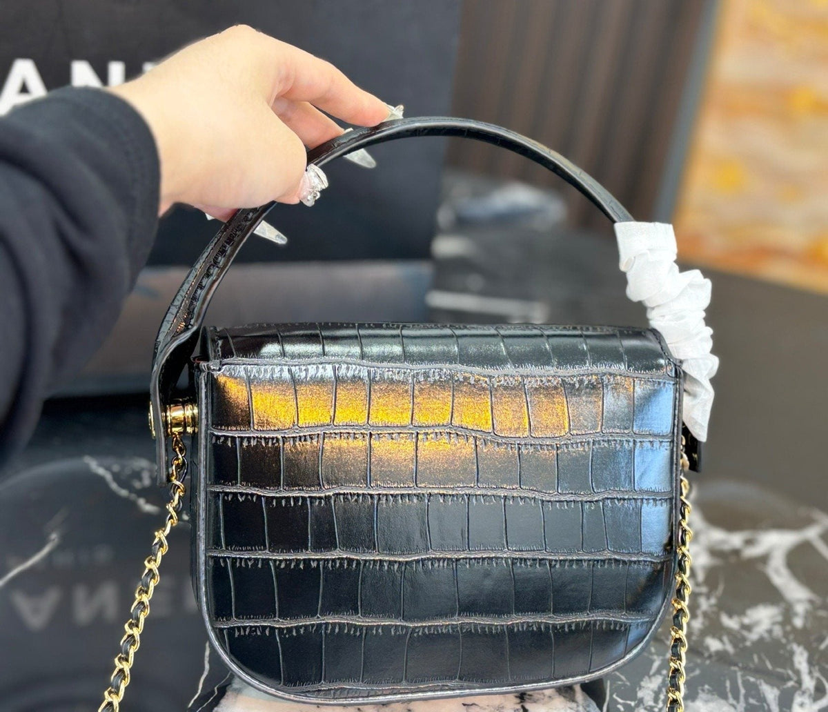 Chanel Crocodile-Embossed Top-Handle Flap Bag — model