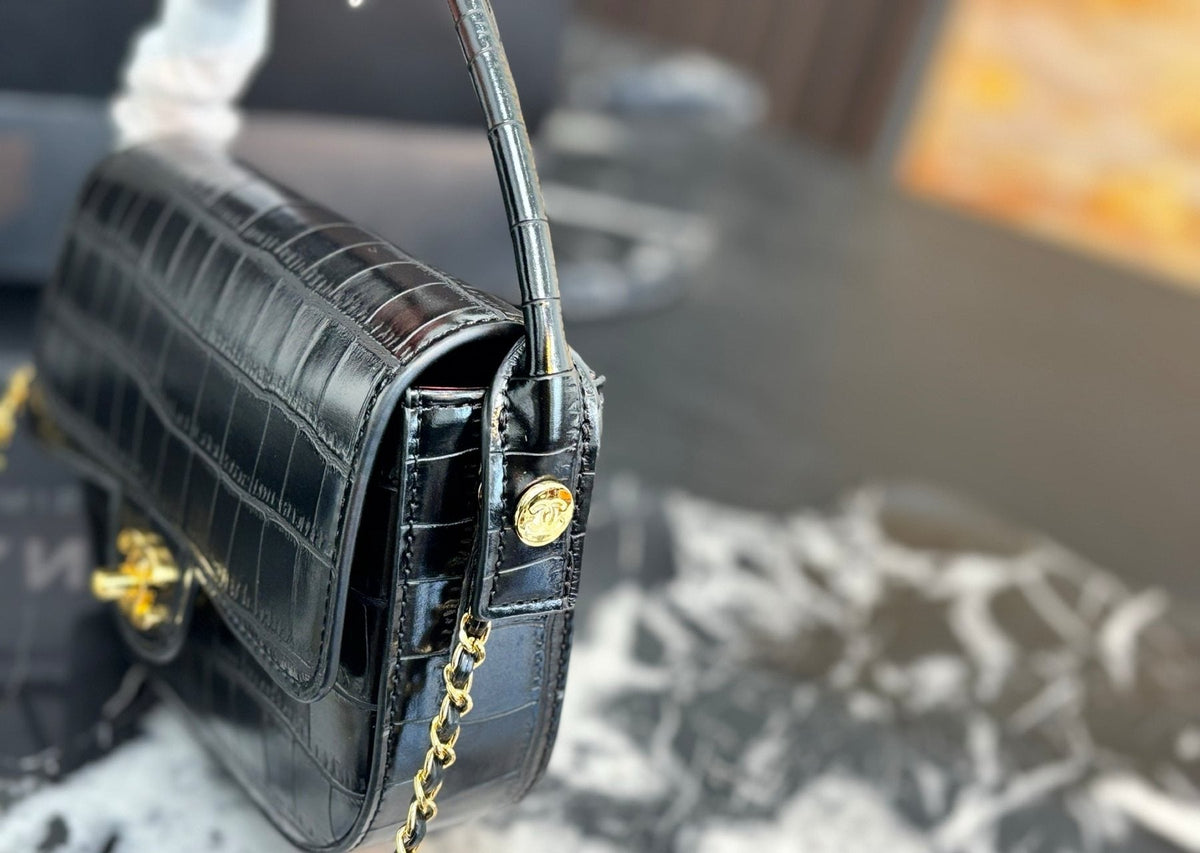 Chanel Crocodile-Embossed Top-Handle Flap Bag — side