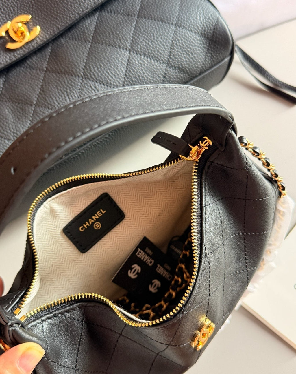 Chanel Quilted Crescent Chain Handbag — detail