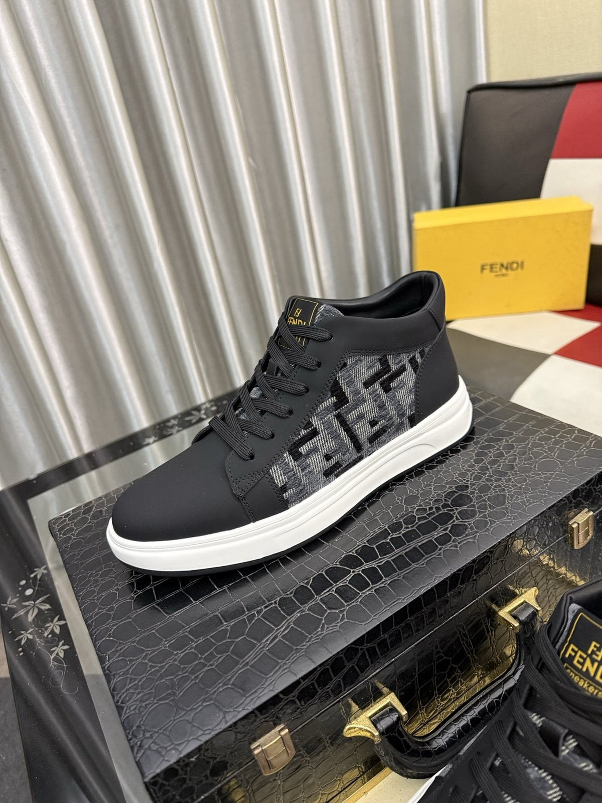 Fendi Patterned-Panel Lace-Up Sneakers — front