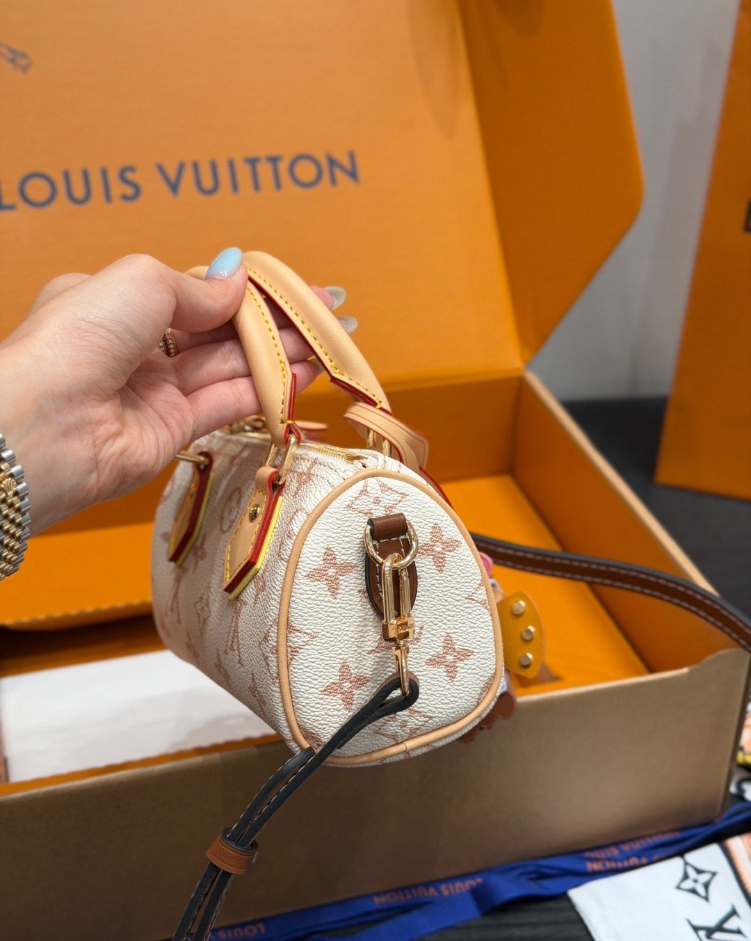 Louis Vuitton Nano Speedy Cream Monogram Bag — side