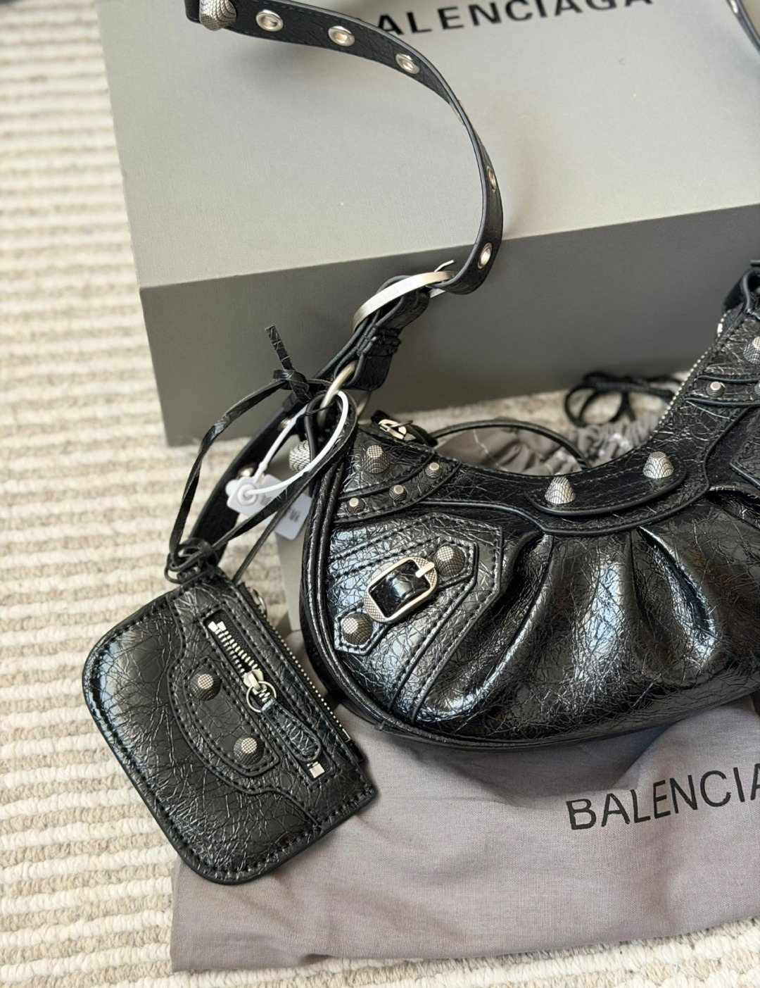 Balenciaga Le Cagole Studded Crescent Shoulder Bag — detail