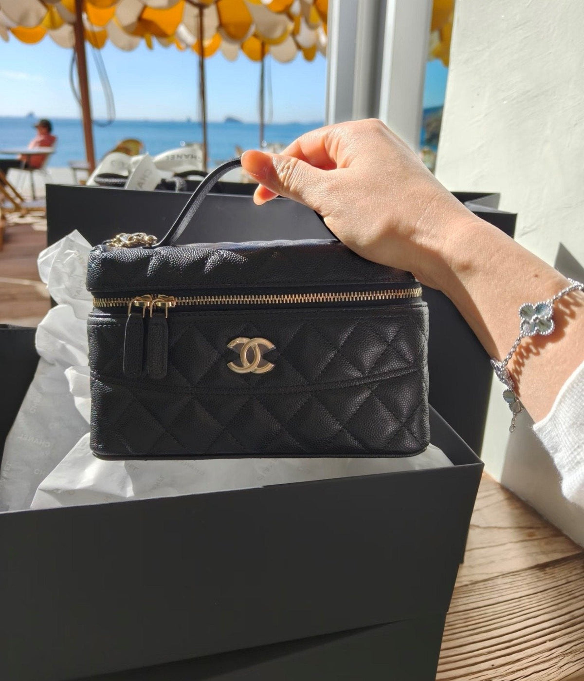 Chanel Black Quilted Box Top-Handle Bag — hero