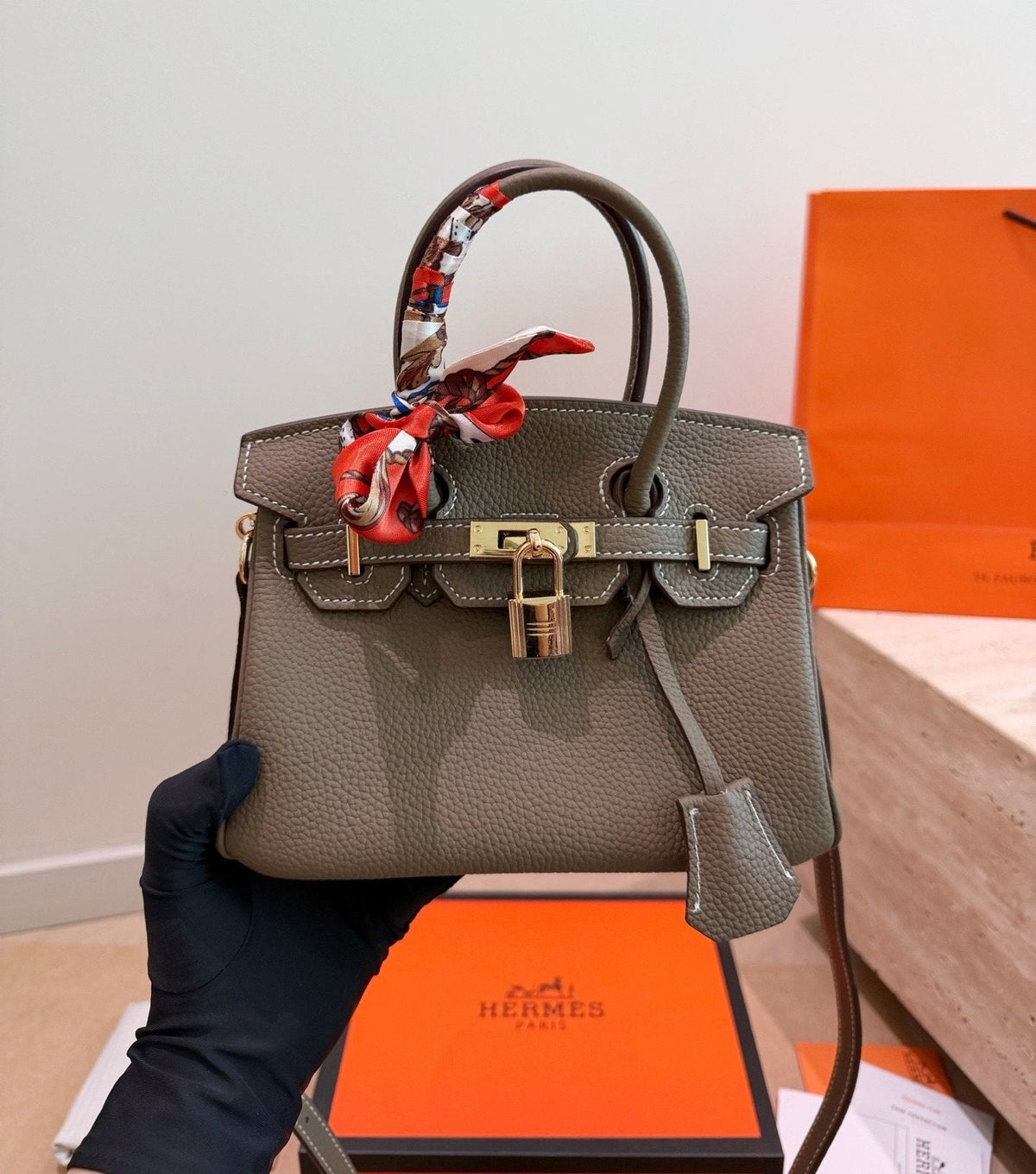 Hermès Grained Leather Top Handle Bag — front