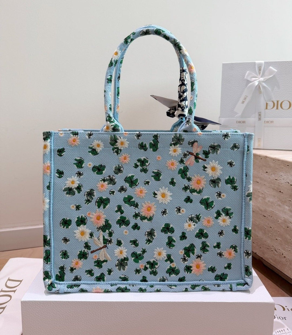 Dior Book Tote Light Blue Floral Bag — back