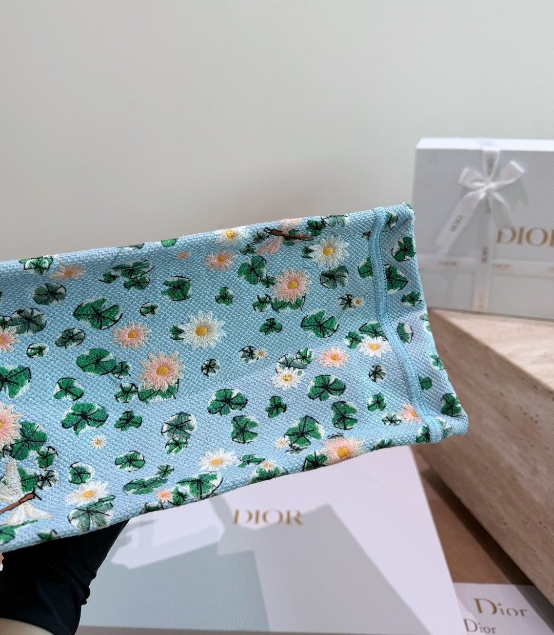 Dior Book Tote Light Blue Floral Bag — detail