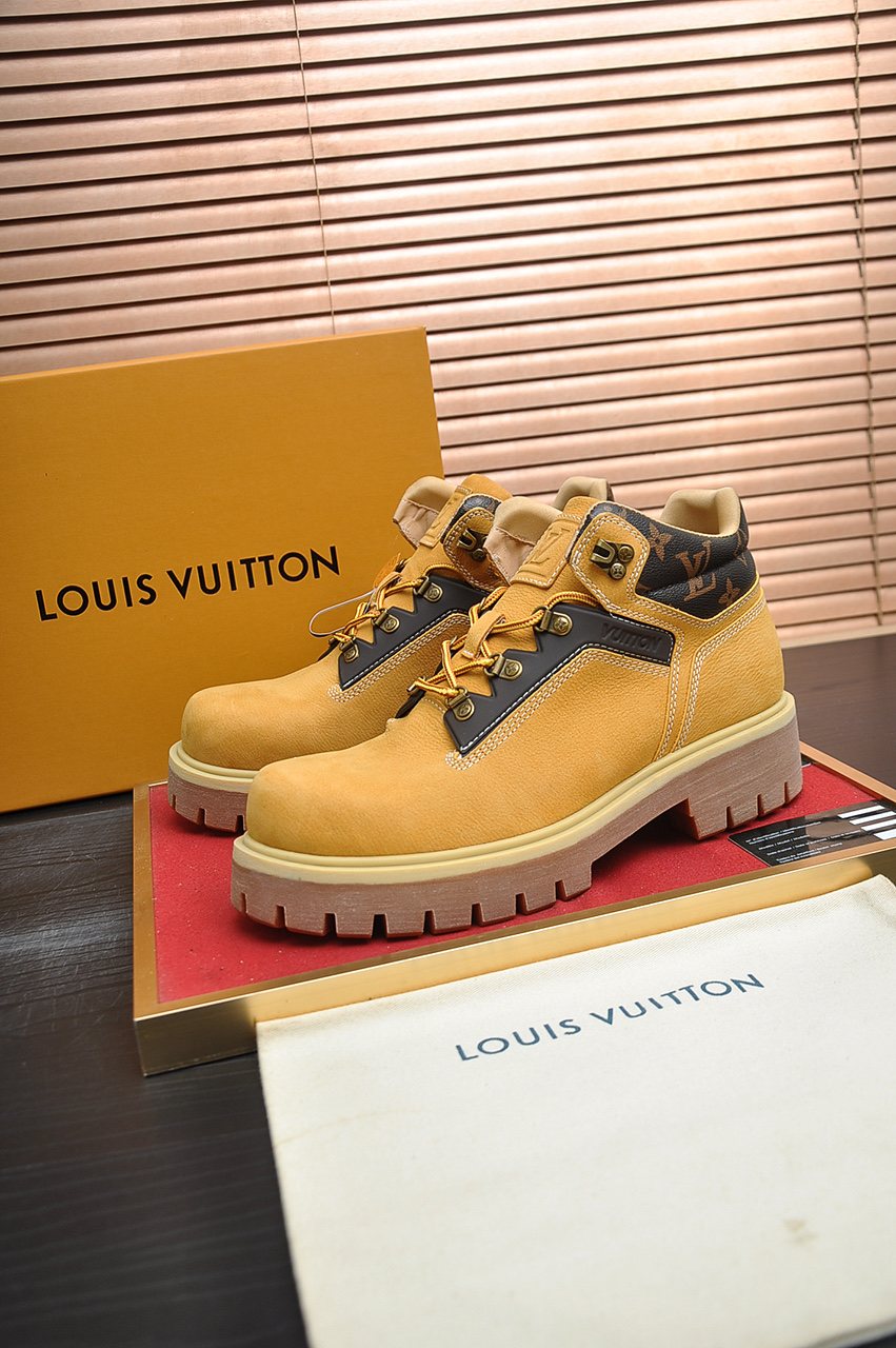 Louis Vuitton Lace-Up Lug-Sole High-Top Boots — front