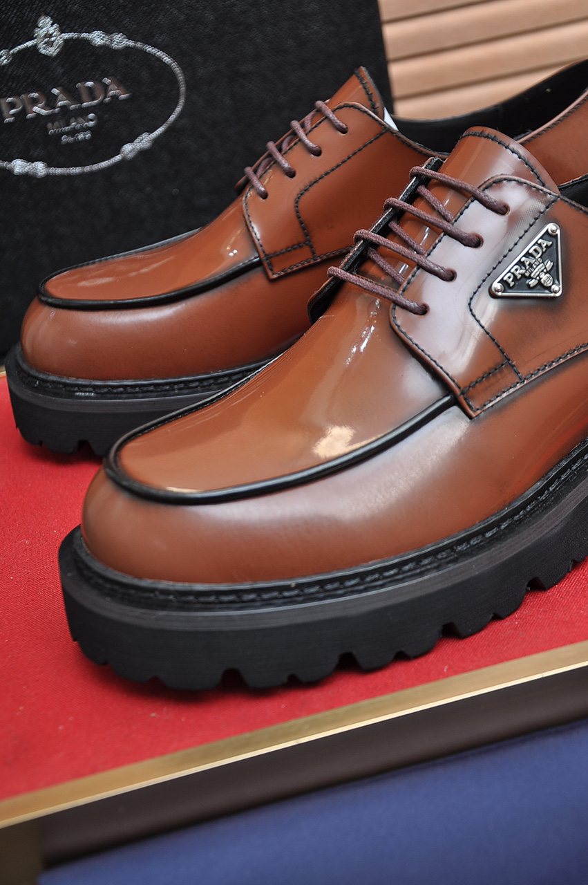 Prada Lug-Sole Lace-Up Derby Shoes — detail