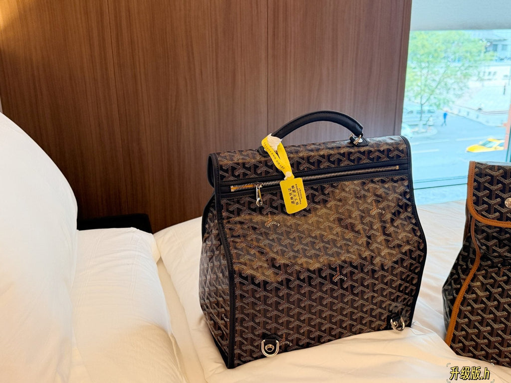 Goyard Patterned Folded-Gusset Backpack — back