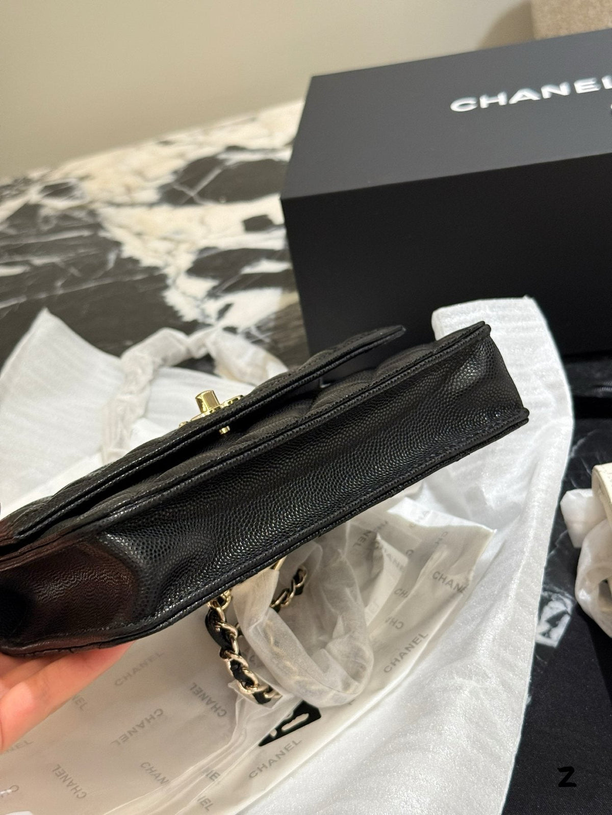 Chanel Quilted Square Top-Handle Flap Bag — side