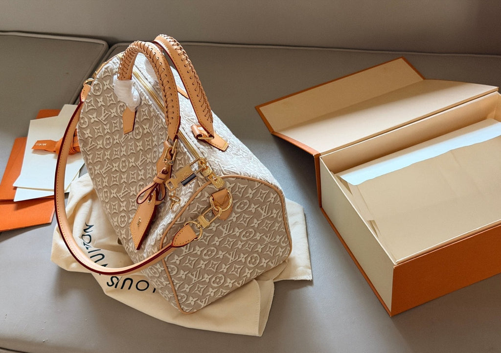 Louis Vuitton Speedy Beige Monogram Satchel — side