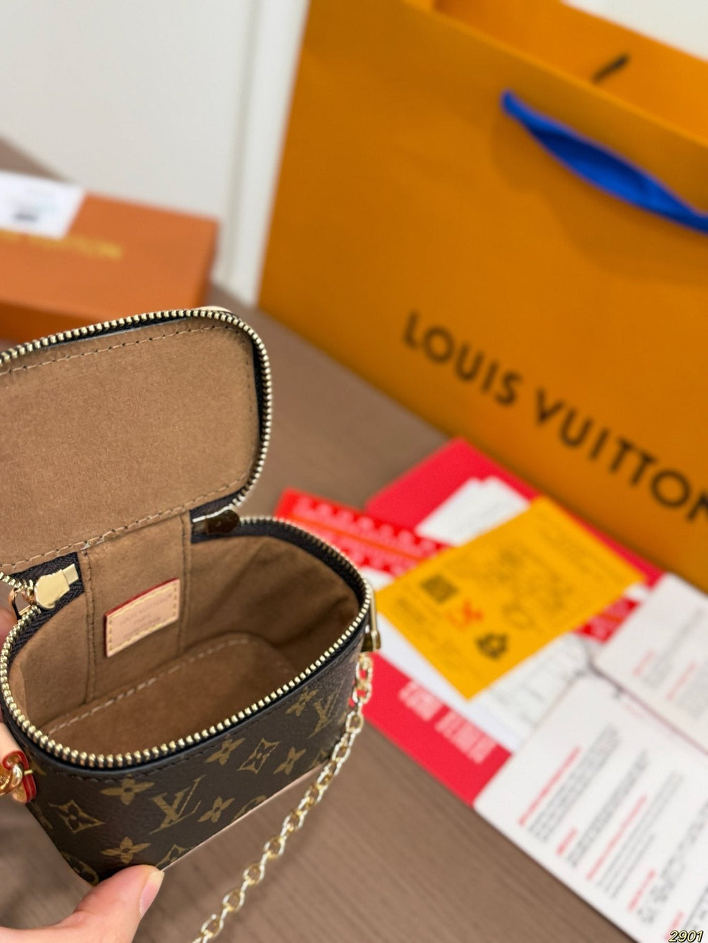Louis Vuitton Monogram Box Coin Purse with Chain Strap — front