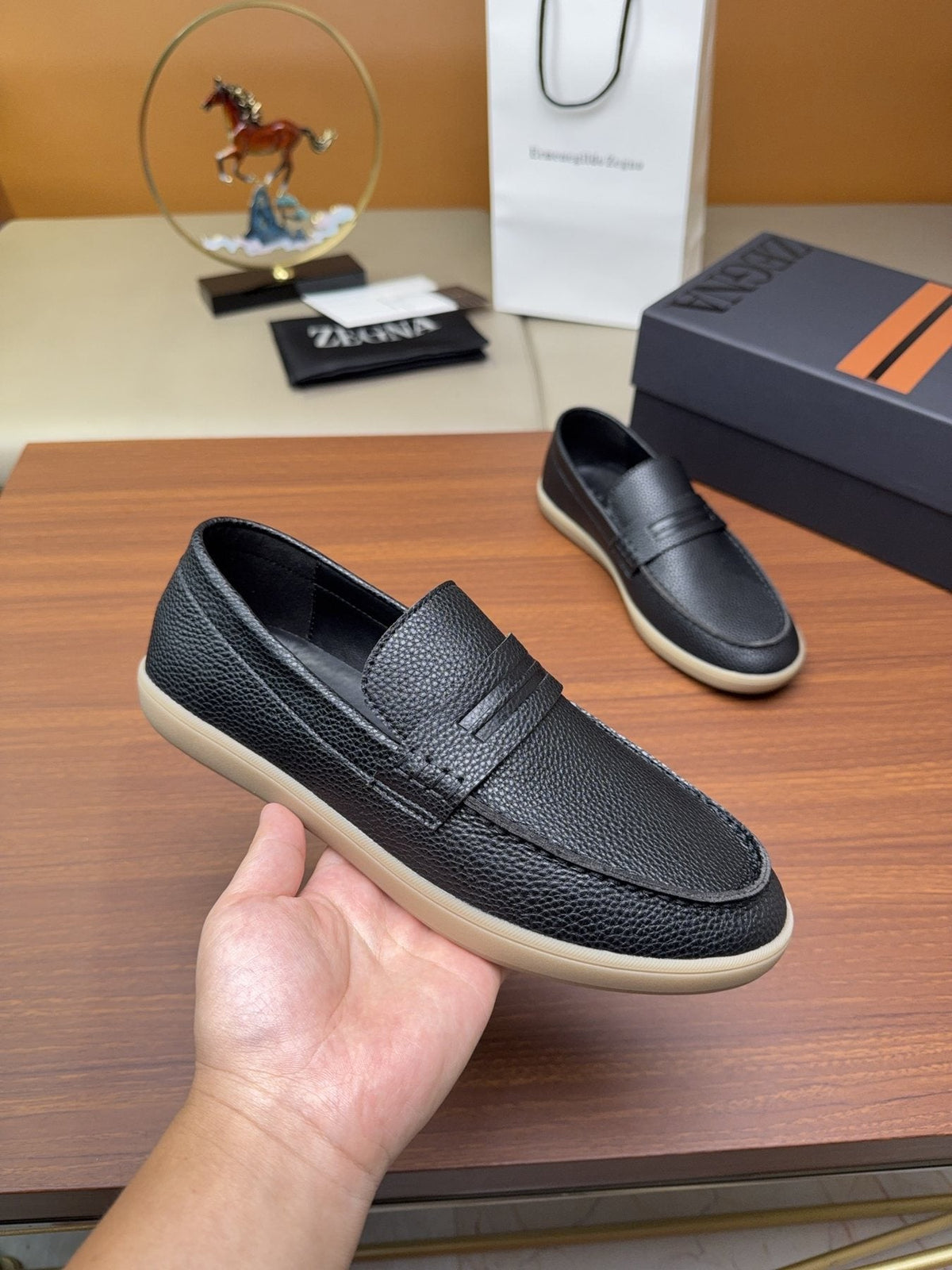 Zegna Men's Textured Slip-On Loafers — side