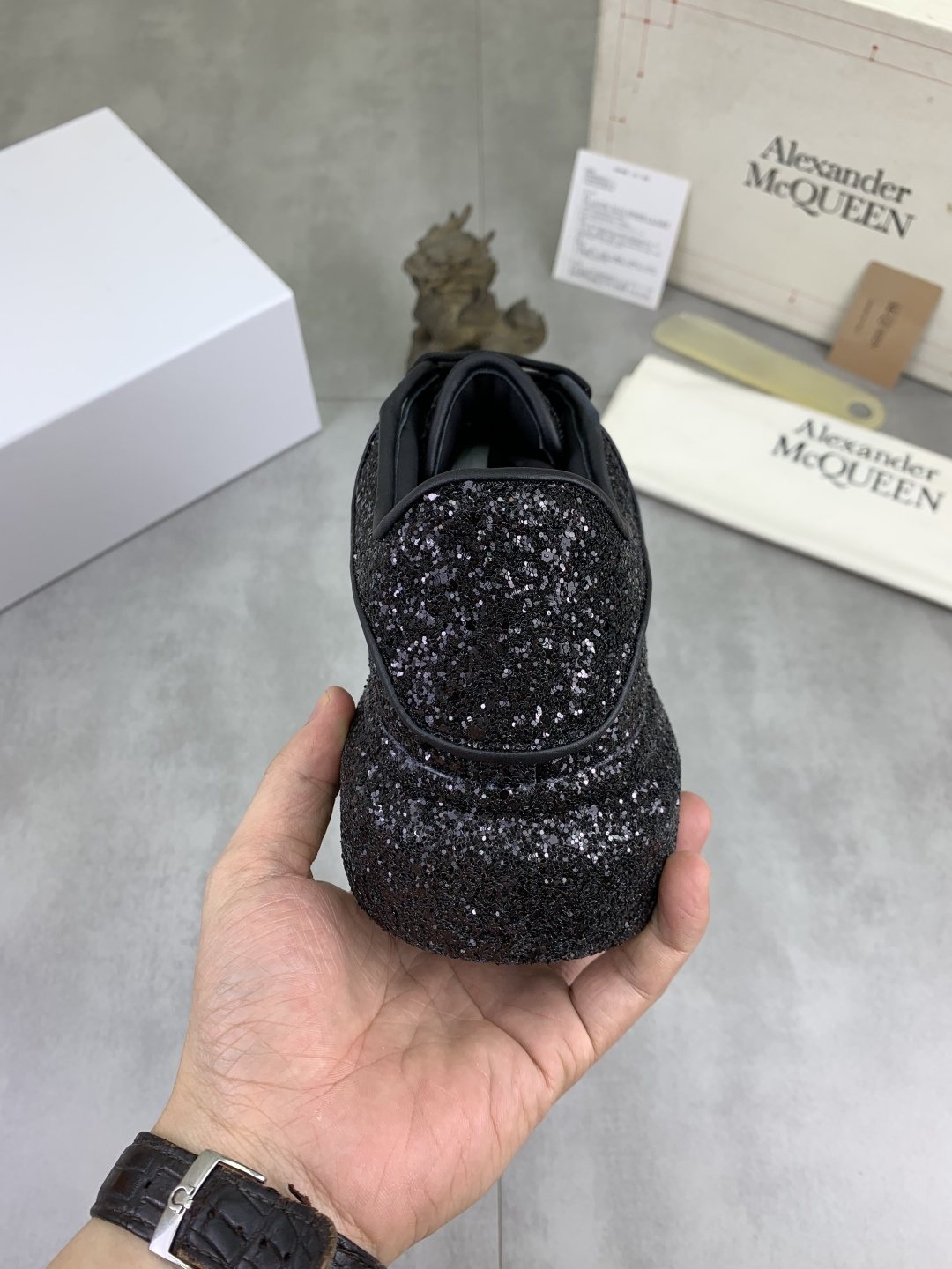 Alexander McQueen Black Glitter Low-Top Sneakers — back