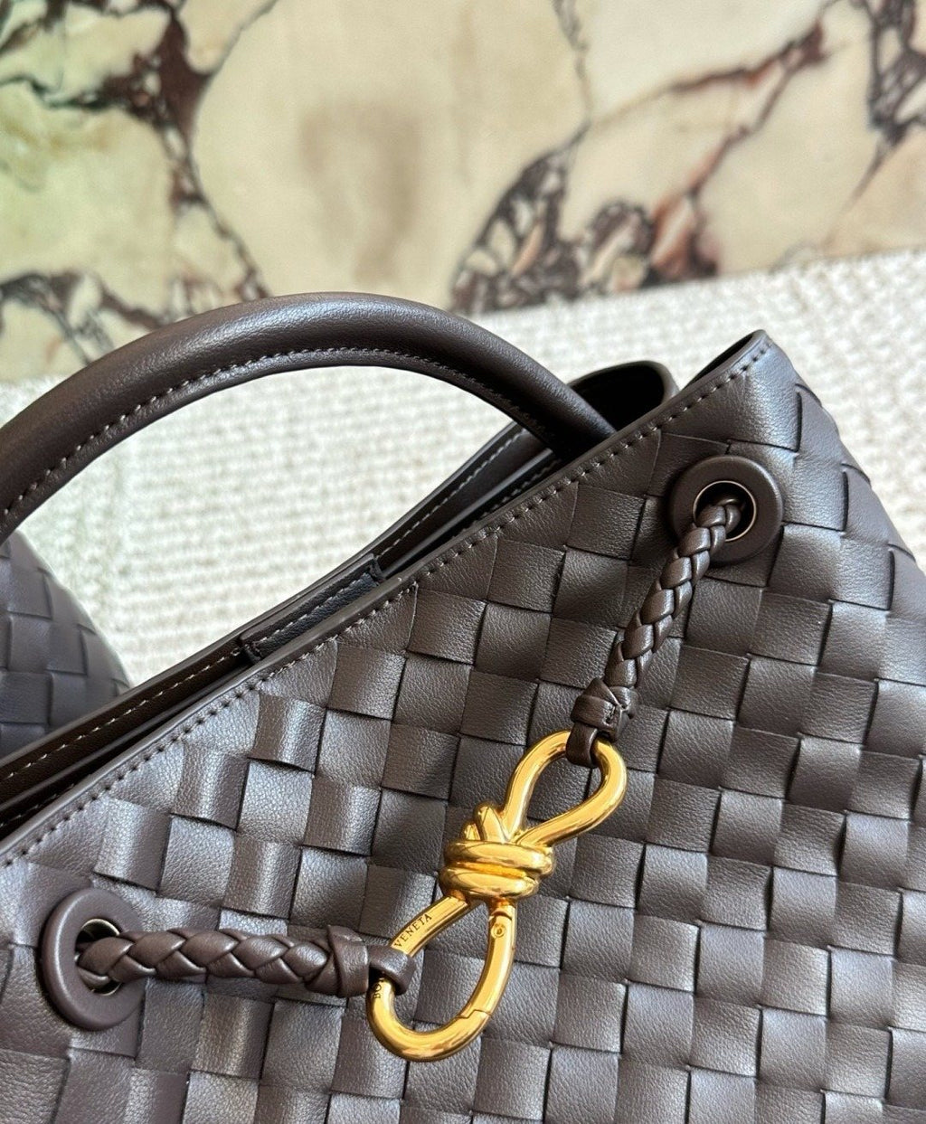 Bottega Veneta Andiamo Woven Tote Bag — detail