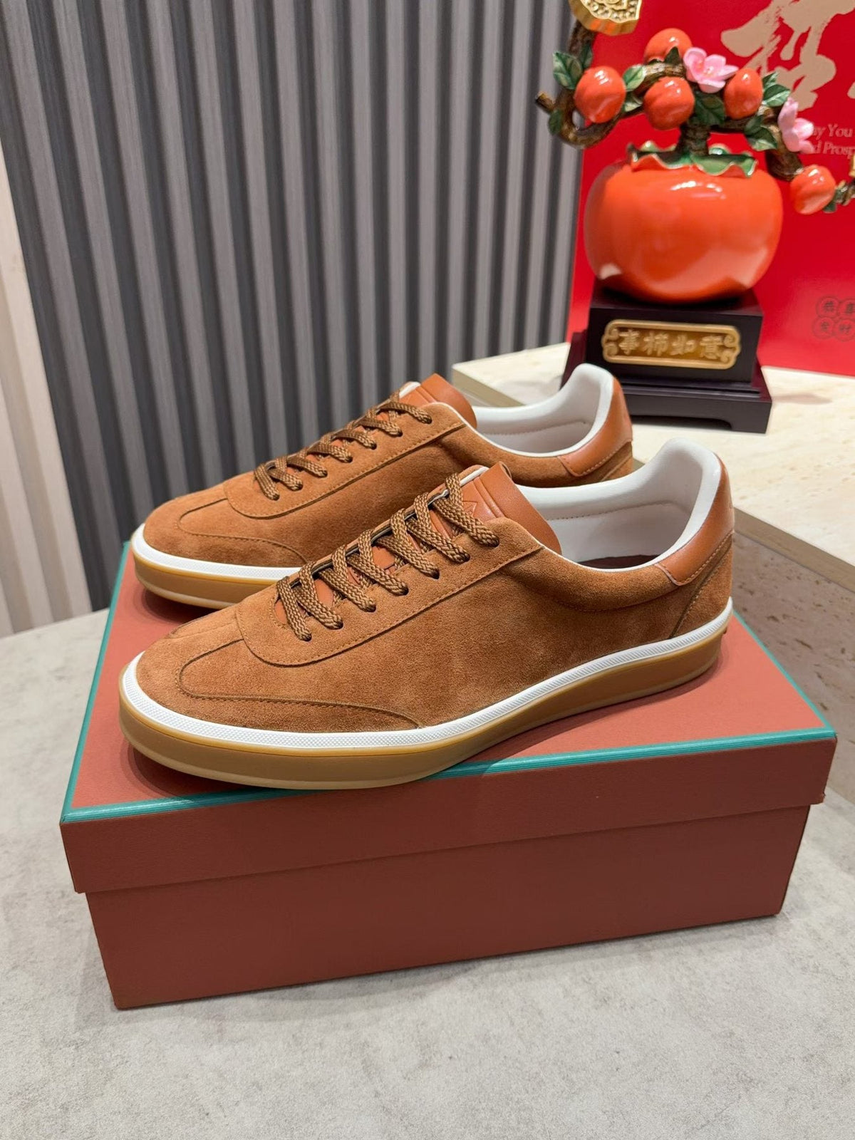 Loro Piana Tennis Walk Suede Low-Top Sneakers — front