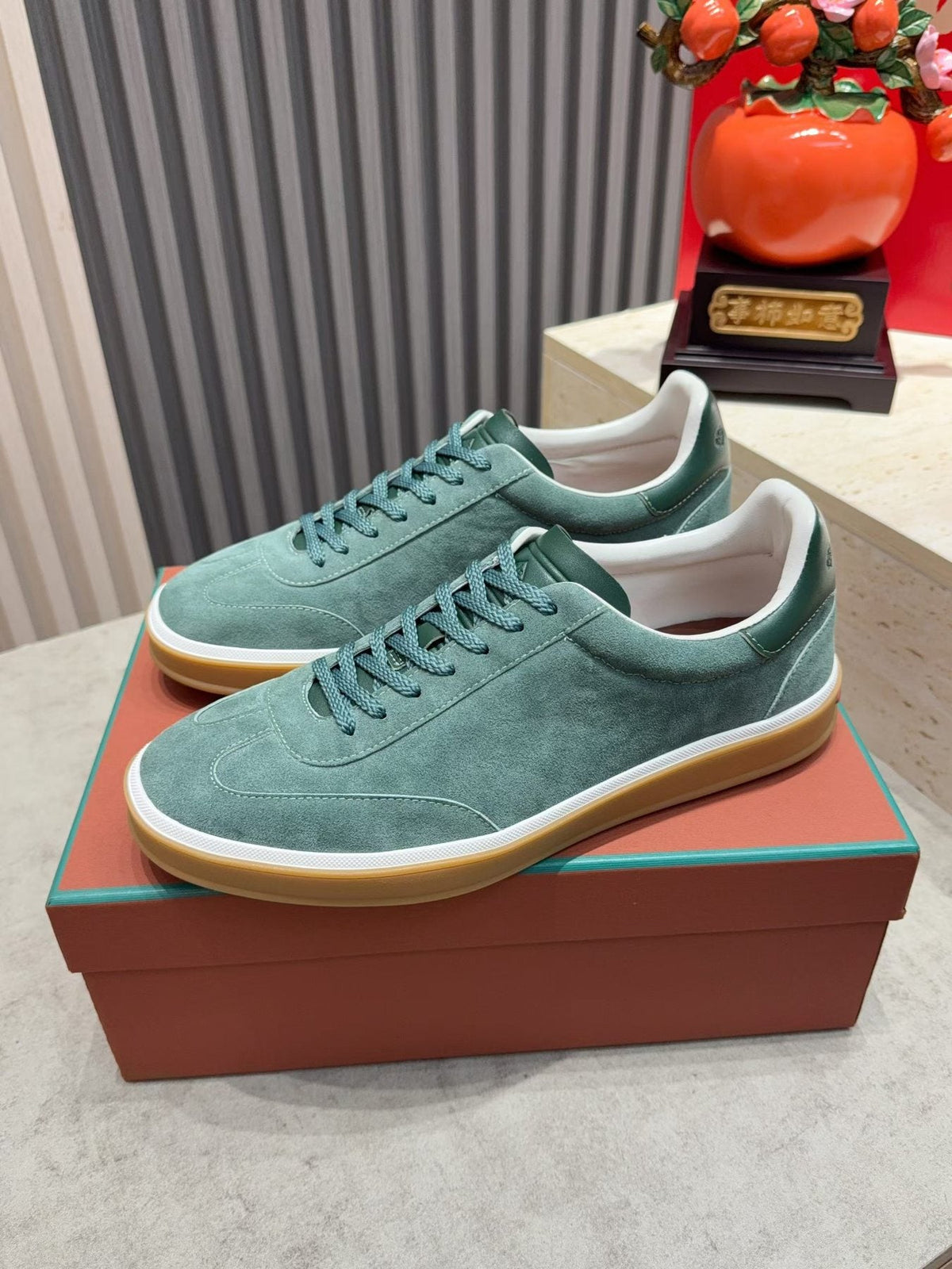 Loro Piana Tennis Walk Suede Low-Top Sneakers — front