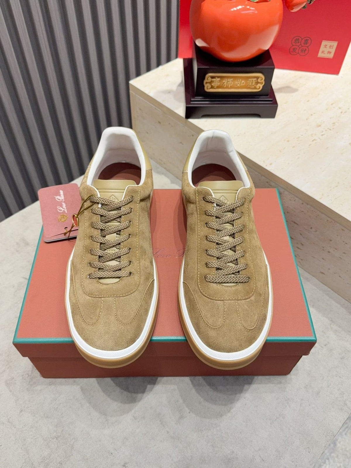 Loro Piana Tennis Walk Suede Low-Top Sneakers — front