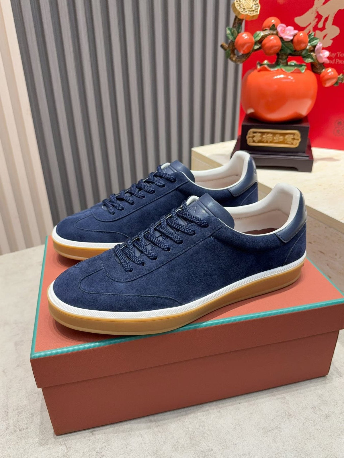 Loro Piana Tennis Walk Suede Low-Top Sneakers — front