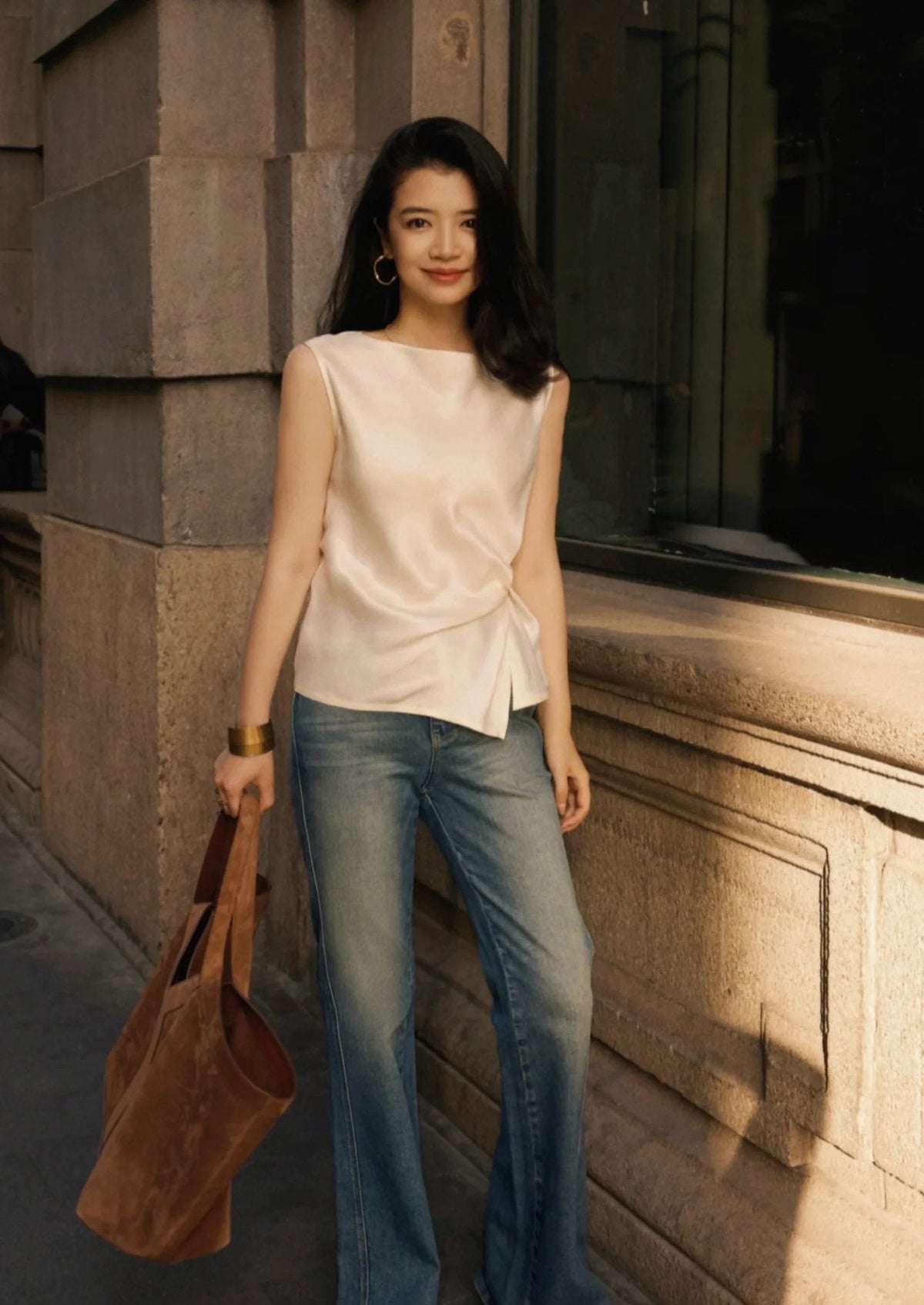 Saint Laurent Y Tote with Suede-Like Finish — model