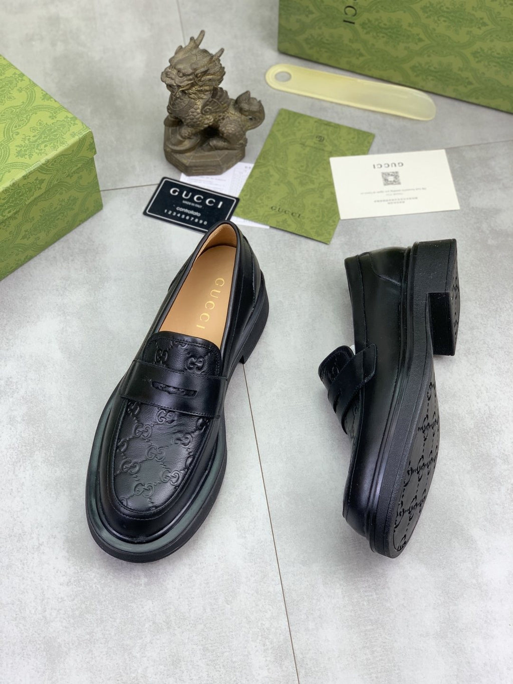 Gucci Black Embossed-Toe Loafers — front