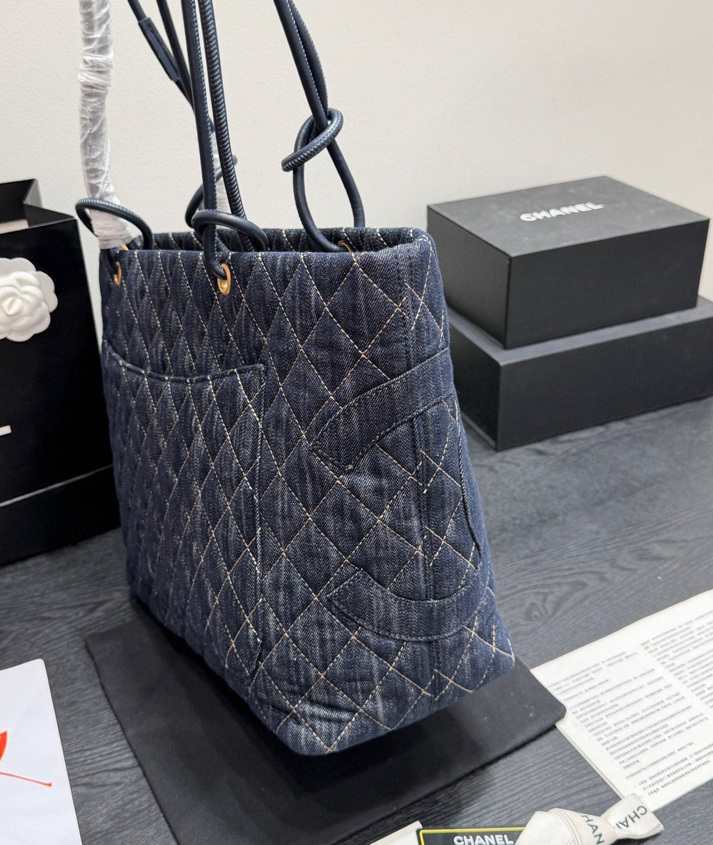 Chanel Cambon Quilted Denim Tote — side