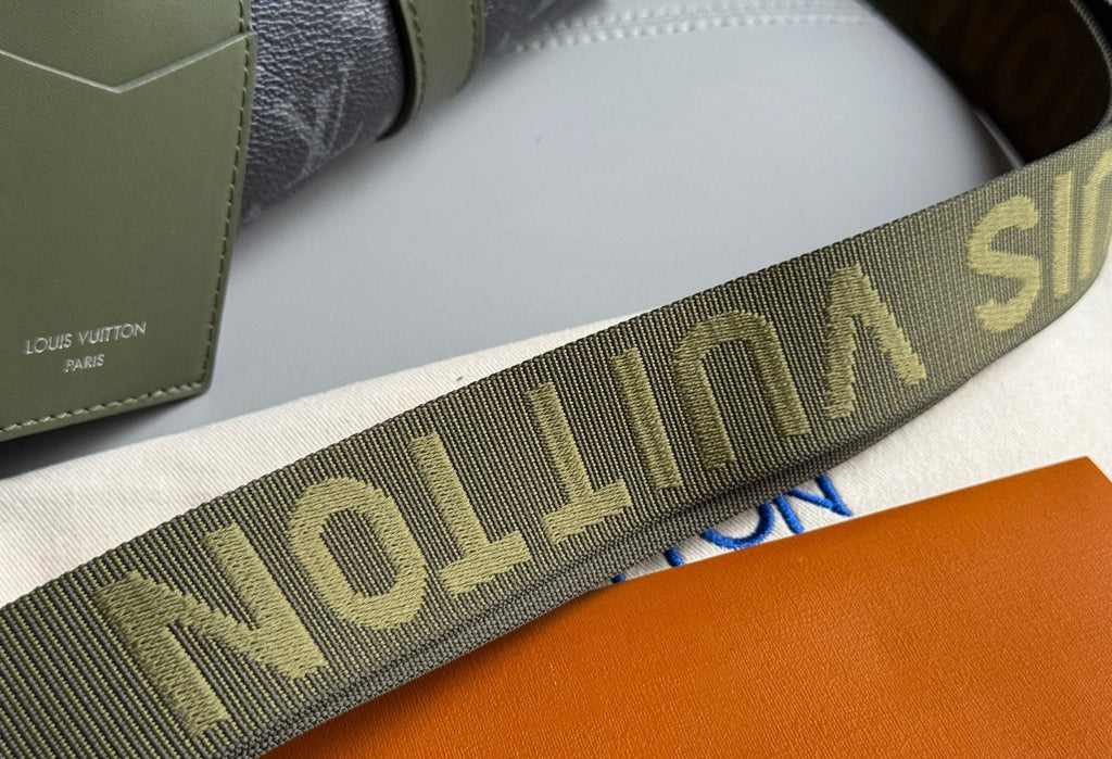 Louis Vuitton Keepall Monogram Duffel Bag with Olive Trim — detail