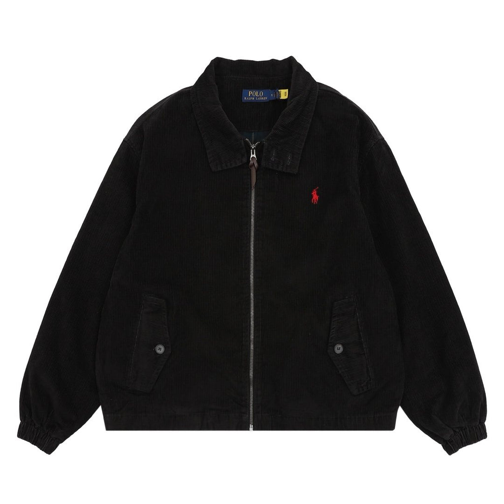Test2-Ralph Lauren Black Cotton Embroidered Emblem Zip-Front Jacket — front
