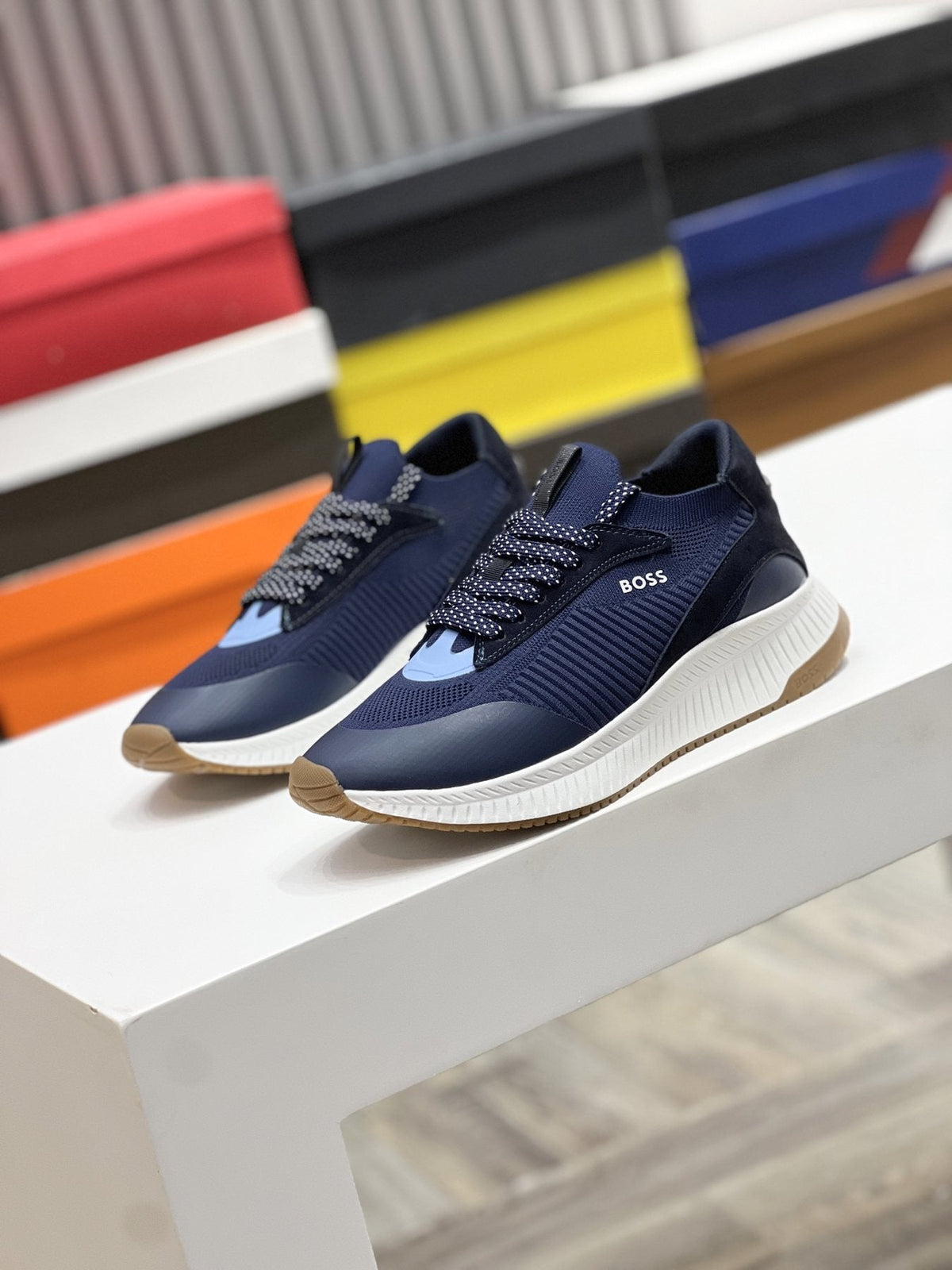 BOSS Men's Knit-Upper Ribbed-Sole Sneakers — front