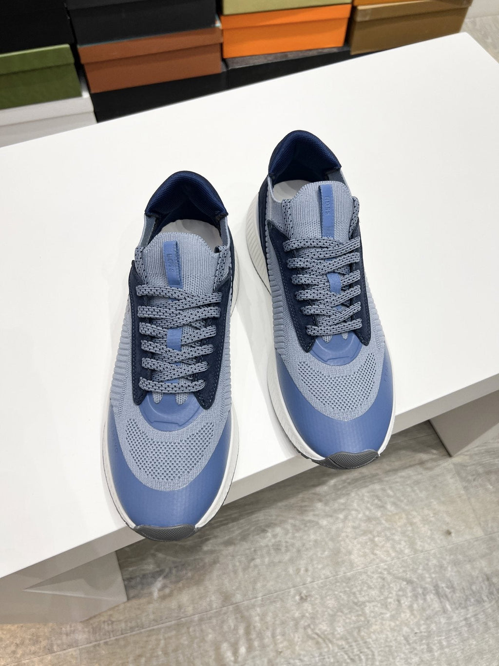 BOSS Men's Knit-Upper Ribbed-Sole Sneakers — model