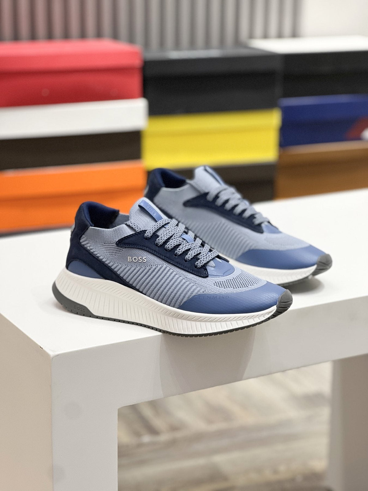 BOSS Men's Knit-Upper Ribbed-Sole Sneakers — front
