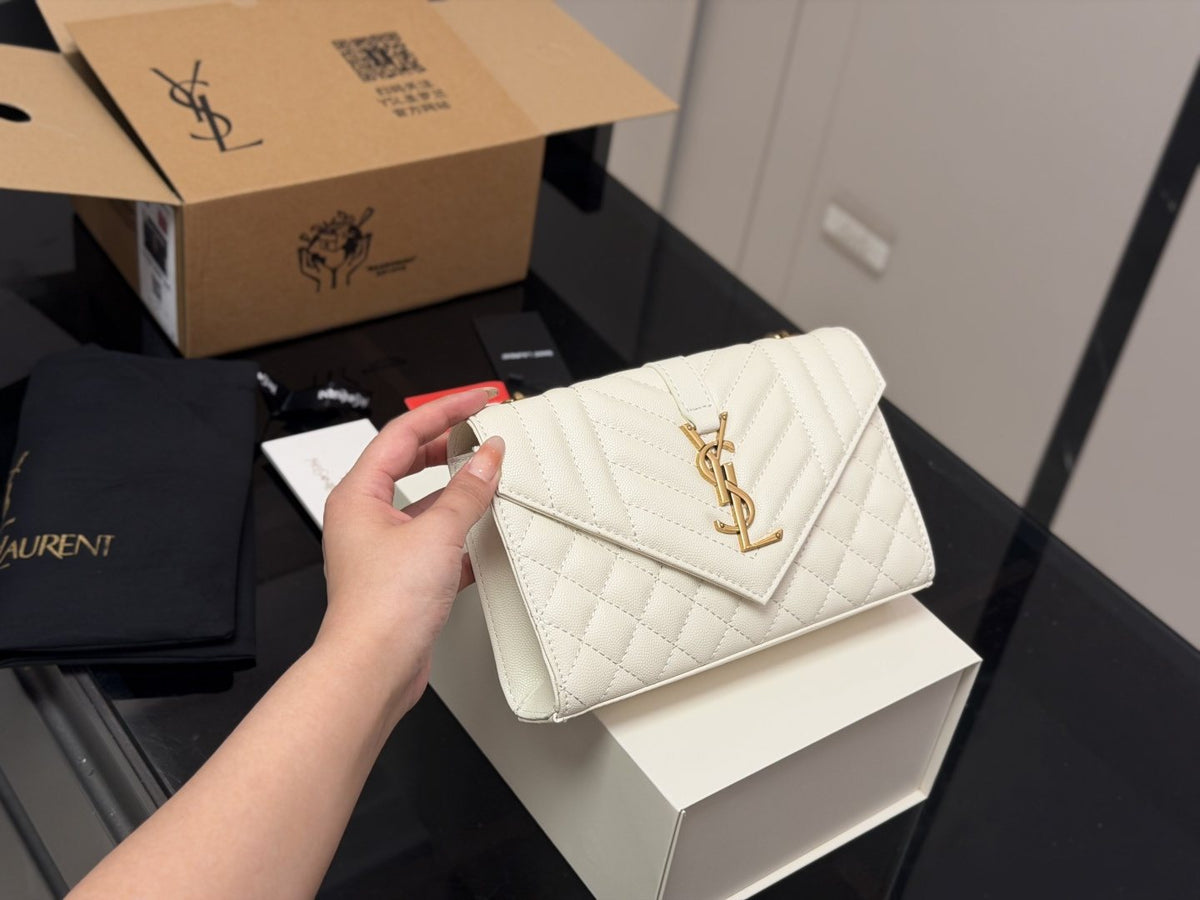 Saint Laurent Envelop Quilted Shoulder Bag — model